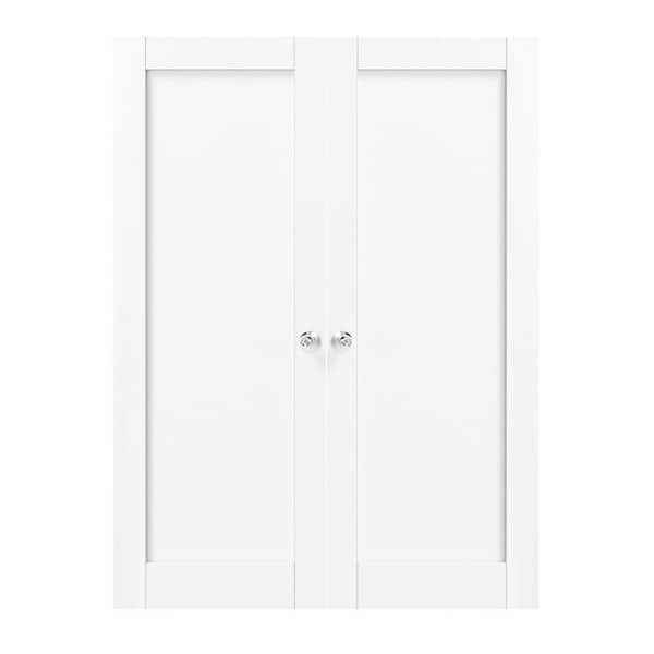 60 in. x 80 in. MDF, Composite, Pre-assembled, Primed, White, 1-Panel Interior Door Slab with Silver Sphere Doorknob