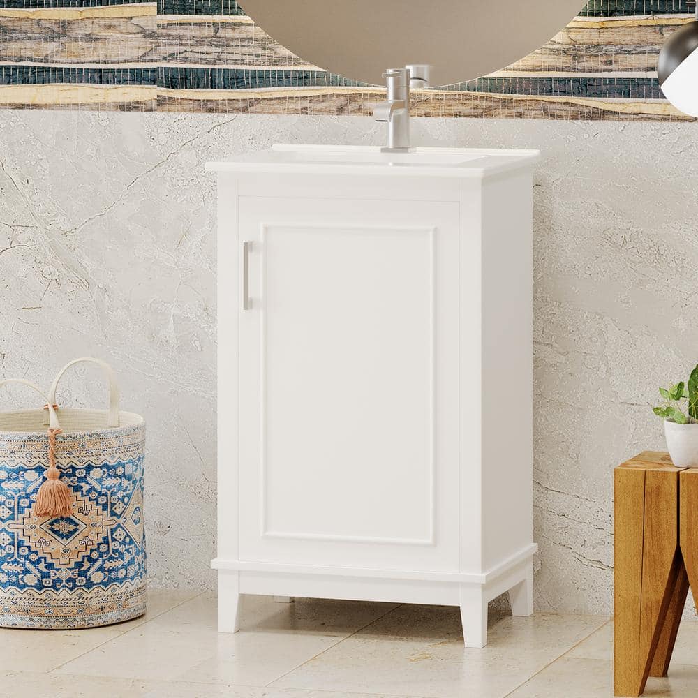 tunuo 20 in. W Wood Modern Small Bathroom Vanity Cabinet in White with ...