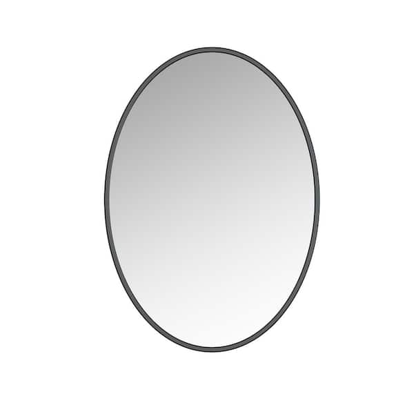 Sandy 24 in. W x 34 in. H Large Oval Metal Framed Wall Bathroom Vanity Mirror in Black matte