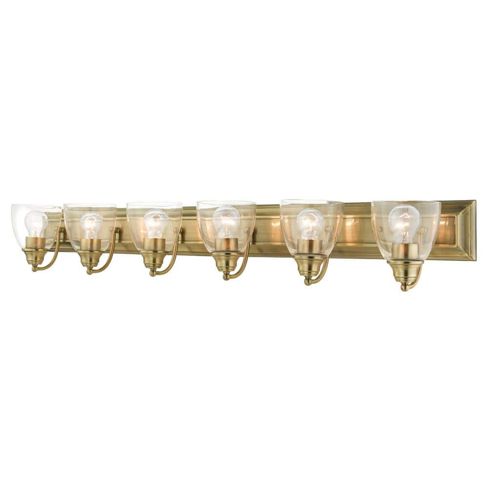 Thacher 48 in. 6-Light Antique Brass Vanity Light with Clear Glass price history on PriceWatchPro