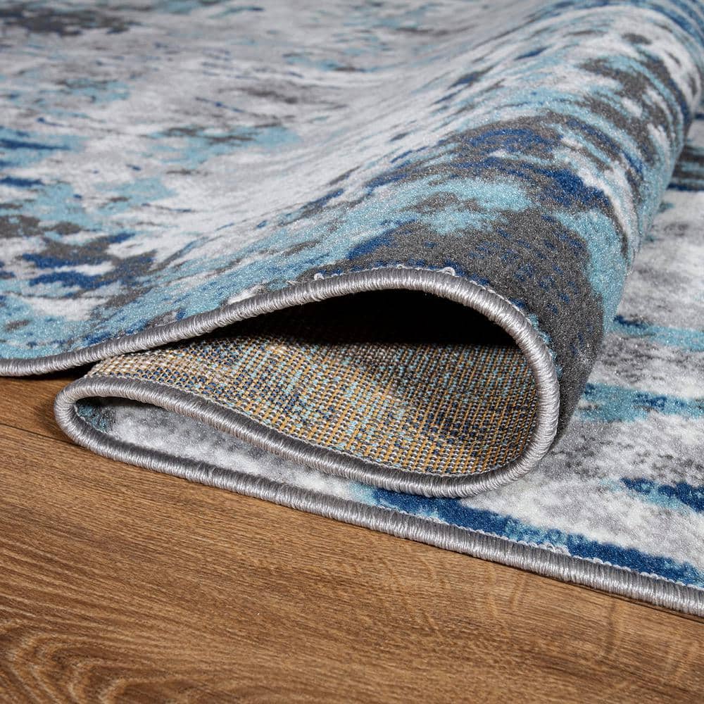 Blue and Gray Abstract Synthetic 5' x 7' Area Rug