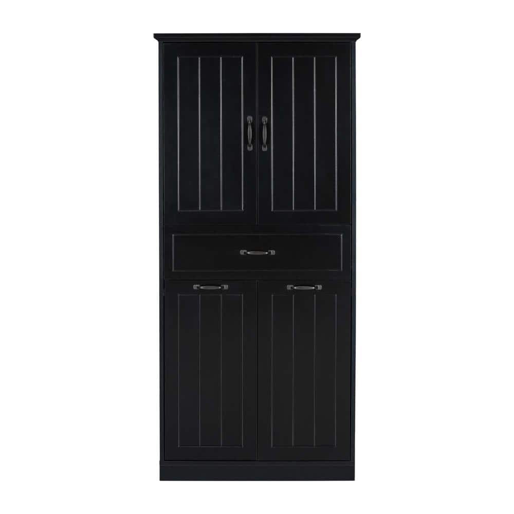 30 in. W x 16 in. D x 66 in. H Black Linen Cabinet, Bathroom Storage Cabinet with 2 Laundry Baskets, Adjustable Shelves price history on PriceWatchPro