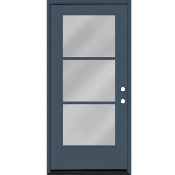 Legacy 36 in. x 80 in. Icon 3 Lite Modern Clear Glass LHIS Dark Denim Fiberglass Prehung Front Door