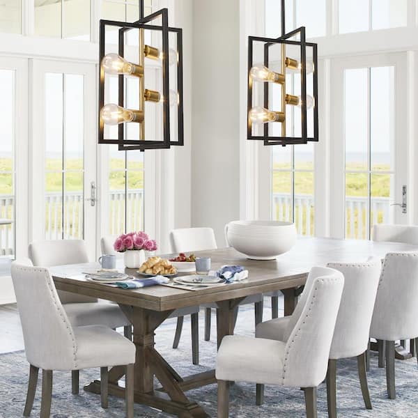 4-Light Gold Modern Geometric Metal Ceiling Light Foyer Lighting Fixture Chandelier for Dining Room Kitchen Island