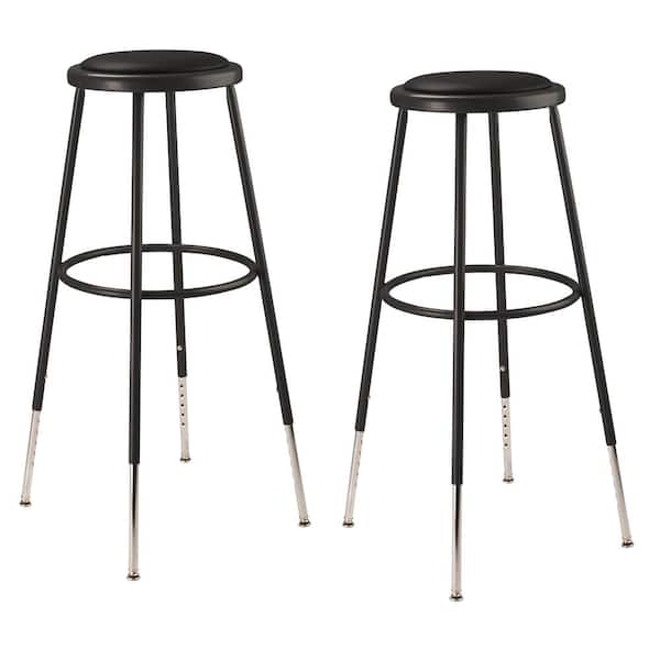 National Public Seating 32 -39 in. Black Height Adjustable Heavy Duty Steel Frame Vinyl Padded Stool (Pack of 2)