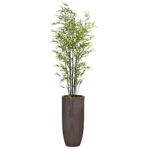 7.67 ft. Tall Green Artificial Faux Real Touch Bamboo Trees in Fiberstone Planter