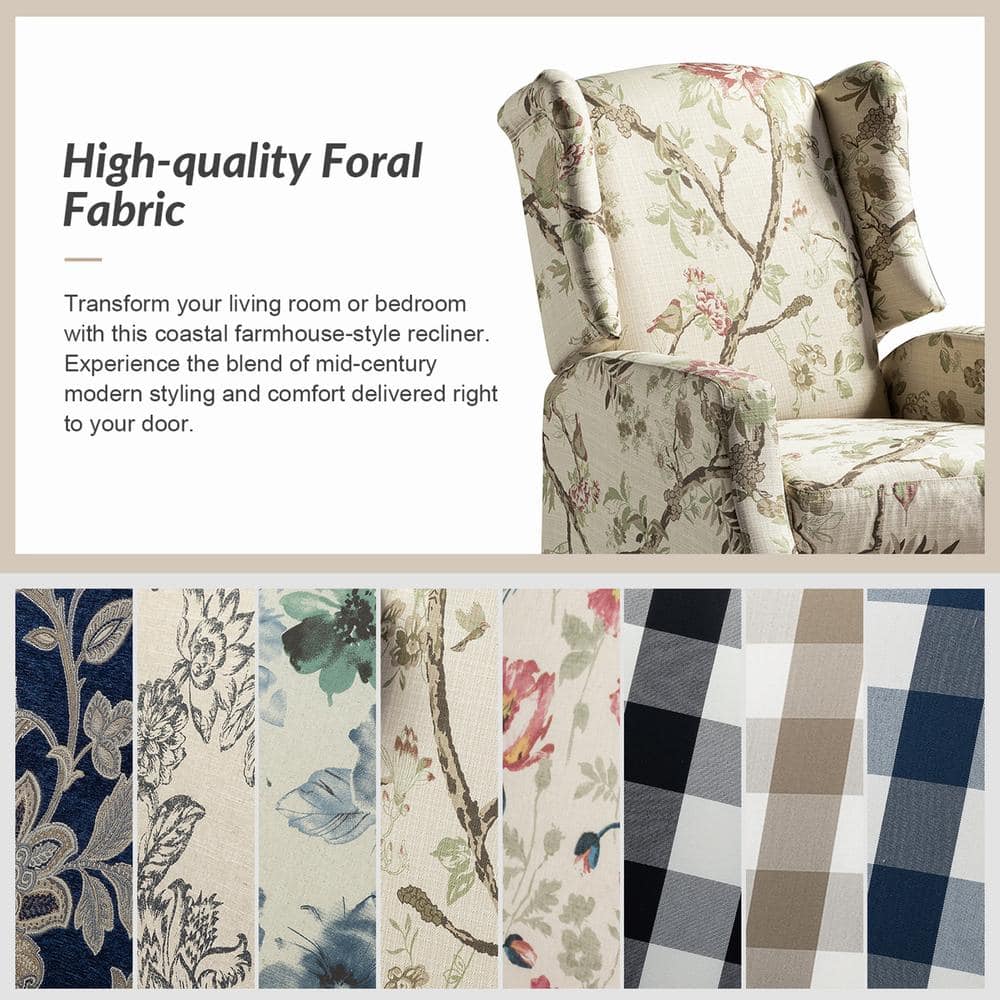 Ergonomic Wingback Recliner with Bird-Inspired Multi-Colored Fabric