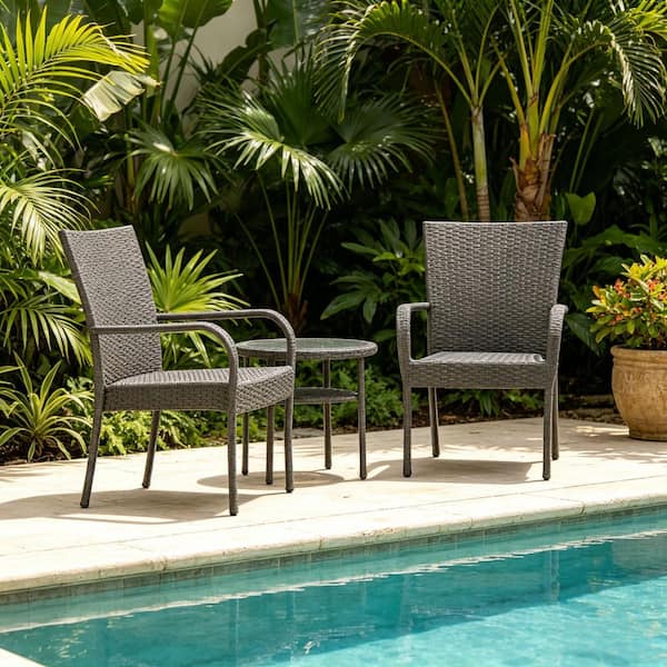 35 in. H Rattan Outdoor Dining Chairs Wicker Patio Chairs in Gray (Set of 2)