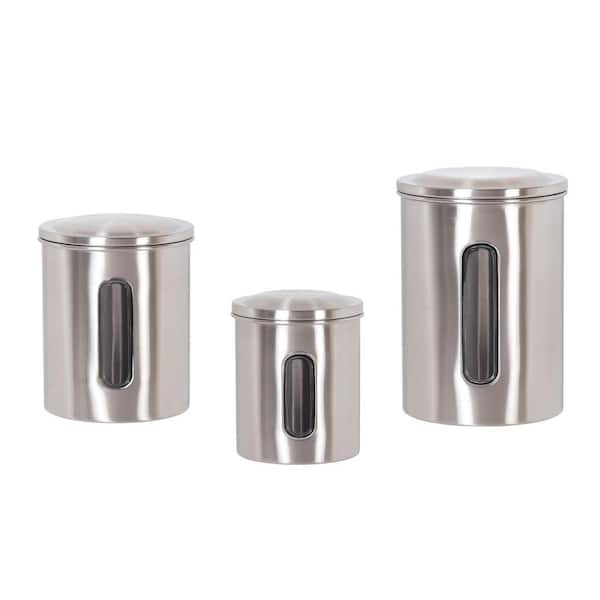 Creative Home Set of 3 Stainless Steel Canister Kitchen Storage Jar Container Organizer with Clear See Through Window, Brushed Finish
