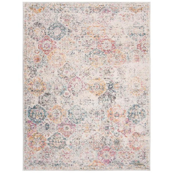 SAFAVIEH Madison Grey/Gold 12 ft. x 15 ft. Border Floral Medallion Geometric Area Rug