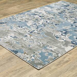Emory Gray/Blue 2 ft. x 8 ft. Marble Abstract Polypropylene Polyester Blend Runner Indoor Area Rug