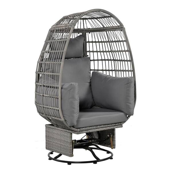Unbranded Grey Wicker Outdoor Rocking Chair Rattan Egg Chair with Grey Cushions and Rocking Function