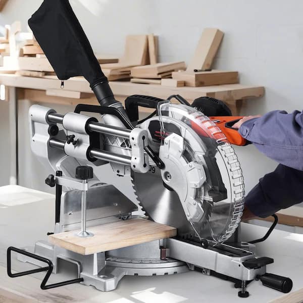 Sliding Compound Miter Saw, 12-In. Blade, 60-Tooth, Corded Double Bevel Sliding Miter Saw Stand, 15 Amp Motor