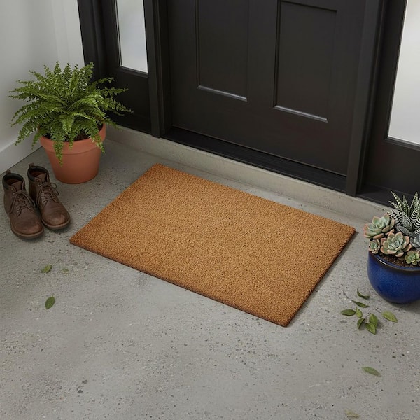 Evideco 16 in. x 24 in. Natural Sheltered Front Door Mat Coir Coco Fibers