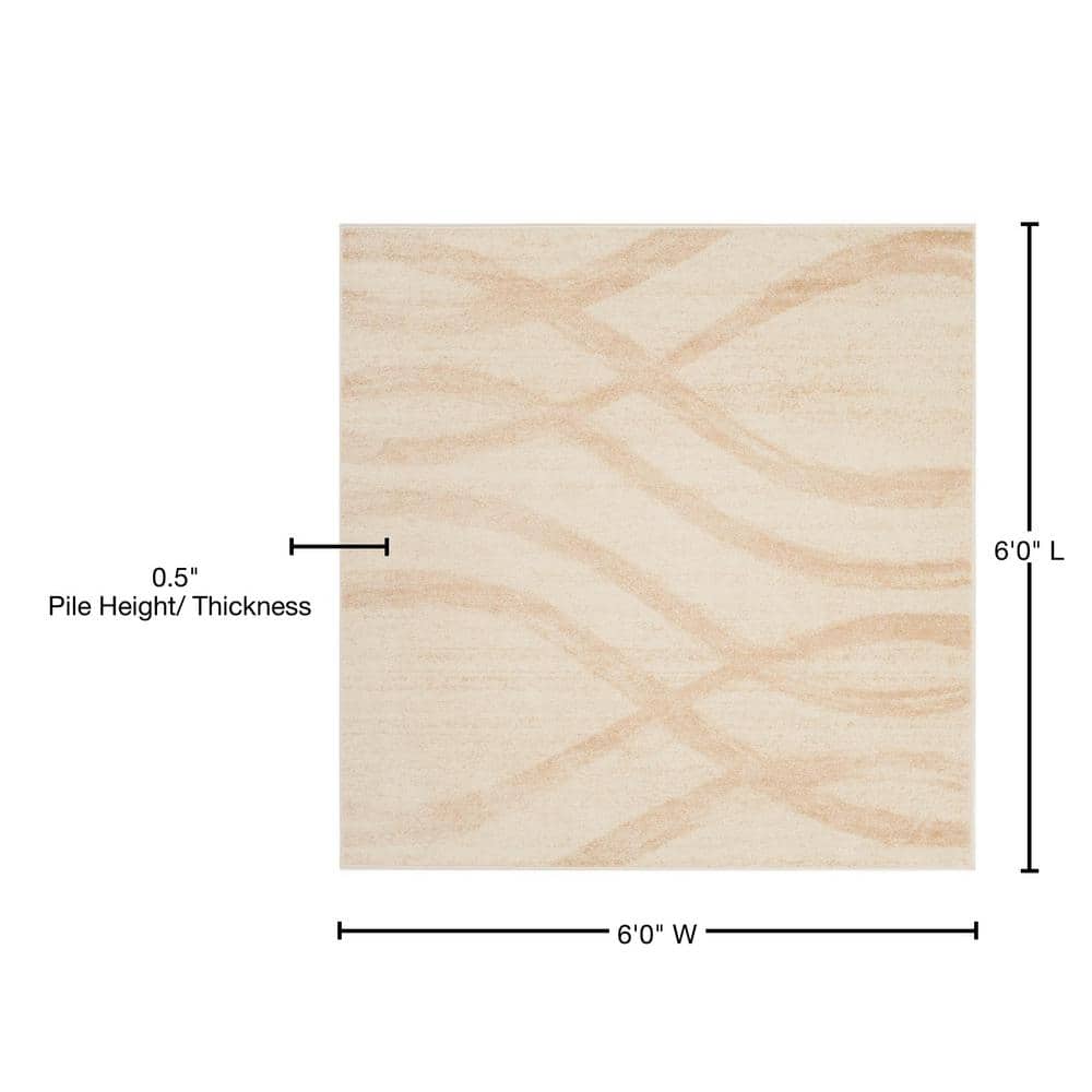 Chic Cream/Champagne Synthetic 6' Square Easy-Care Rug