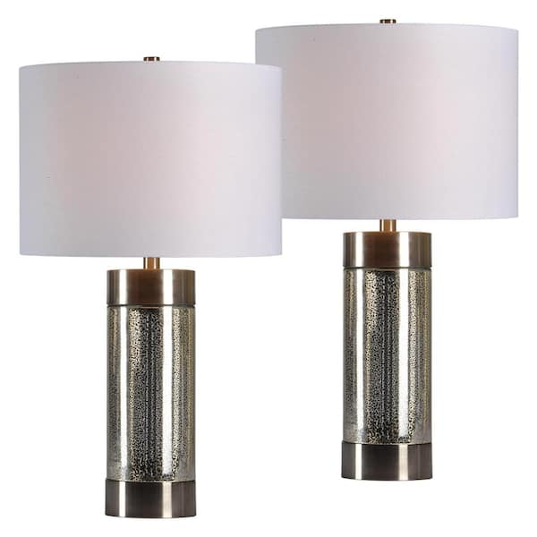 Notre Dame Design Rono 26.5 in. Table Lamps with Off White textured Cotton Shade (Set of 2)