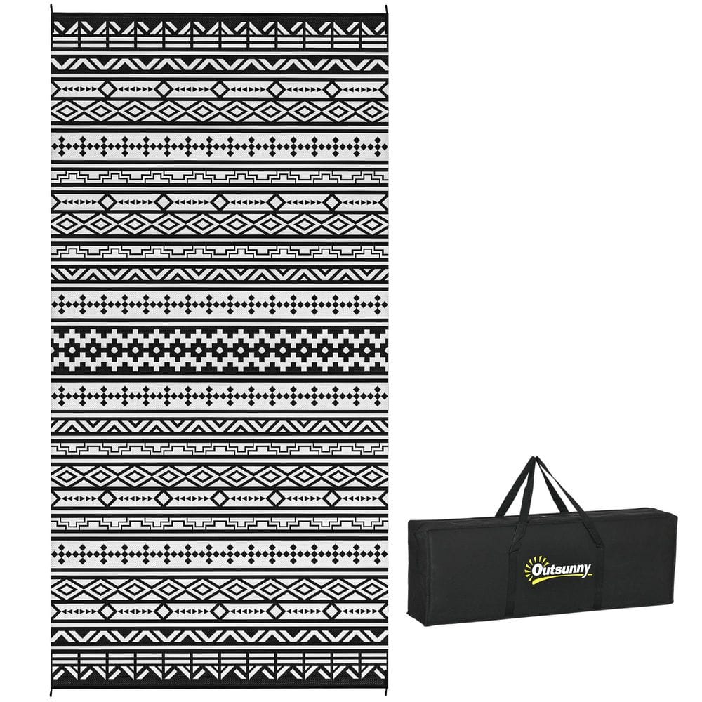 Black and White Geometric Wall 9 ft. x 18 ft. Waterproof Plastic Reversible