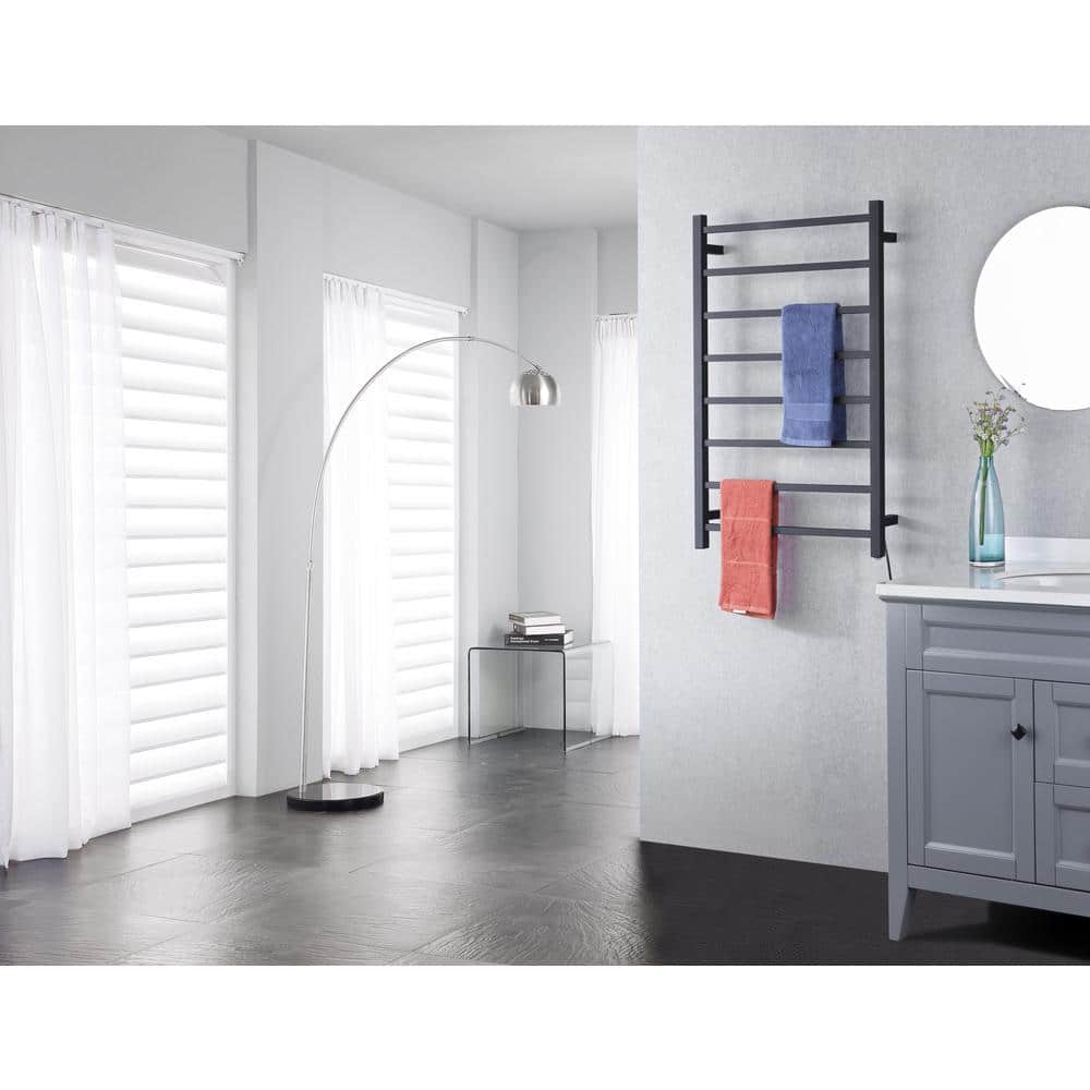 Matte Black Stainless Steel Wall Mounted 8-Bar Towel Warmer