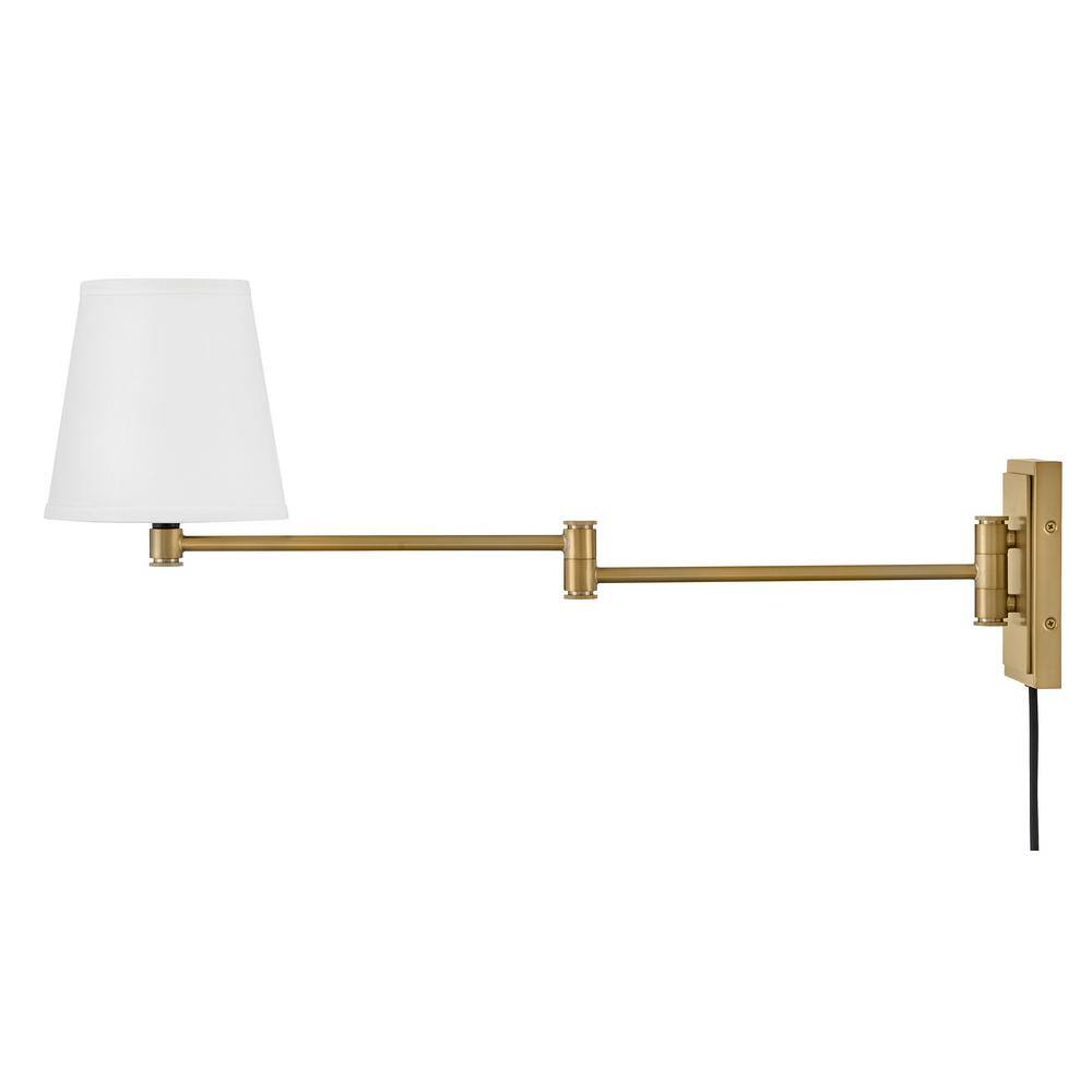 Lacquered Brass Steel Swing Arm Wall Sconce with White Shade