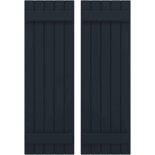 Ekena Millwork 17-1/2 in. W x 33 in. H Americraft 5-Board Exterior Real Wood Joined Board and Batten Shutters in Starless Night Blue