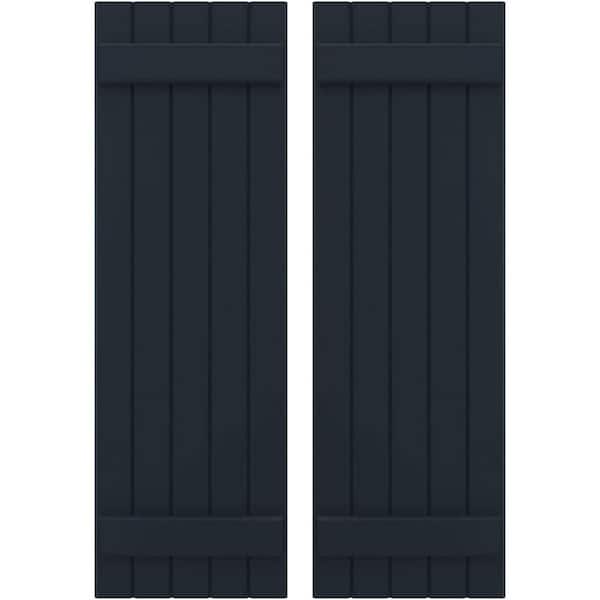 Ekena Millwork 17-1/2 in. W x 78 in. H Americraft 5-Board Exterior Real Wood Joined Board and Batten Shutters in Starless Night Blue