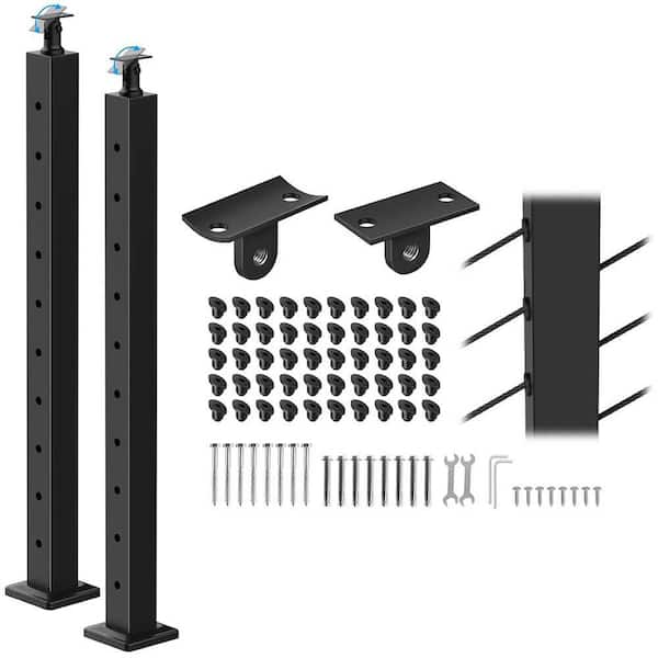 2 in. 35 Black Stainless Steel Adjustable Stair Railing Kit for 25-35°C, 2 Pack Indoor &Outdoor Cable System