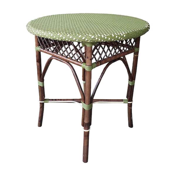 Padma's Plantation Paris Bistro 27.5 in. Round Green Pe Plastic All-Weather Weaving Fiber with Rattan Frame (Seats 4)