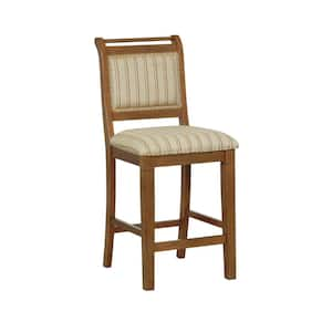 Kendra 26 in. Seat Height Cherry High back wood frame Counter stool with Beige Stripe fabric 1 stool