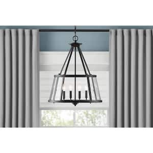 Lincoln 20 in. 4-Light Black Pendant Light Fixture with Metal and Clear Glass Shade