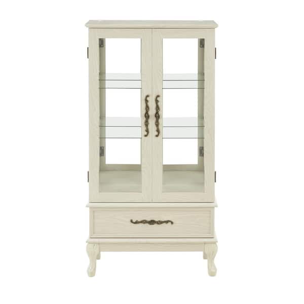Unbranded 25.98 in. W x 11.81 in. D x 51.57 in. H White Linen Cabinet with Adjustable Glass Shelves 2 Doors 1 Drawer and Bulb
