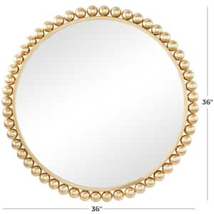 36 in. x 36 in. Round Framed Gold Wall Mirror with Bead Detailing