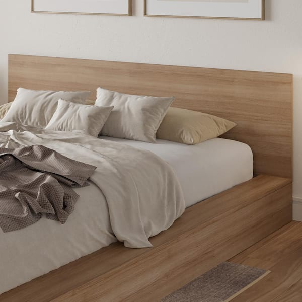 Nexera Kanso Brown Oak Frame Queen Size Low Profile Platform Bed