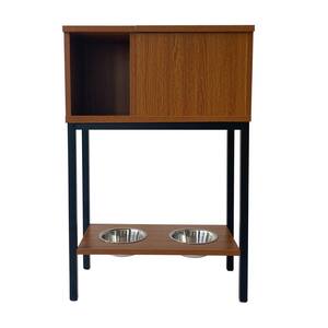 Pet Feeding Cabinet, Cat/Dog Feeding Furniture, with Stainless Steel Bowl in Mahogany (2-Pieces)