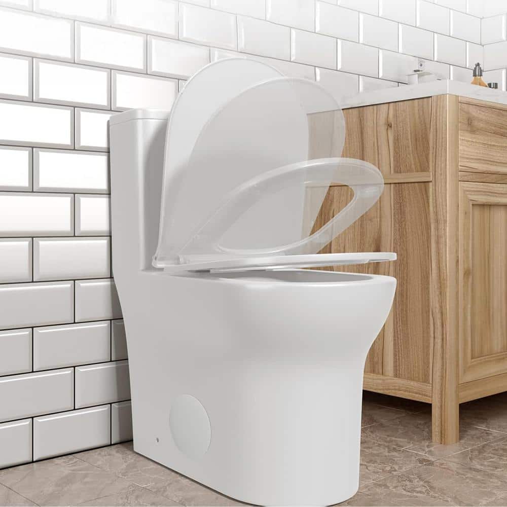 Glossy White Ceramic Elongated One-Piece Toilet with Dual Flush