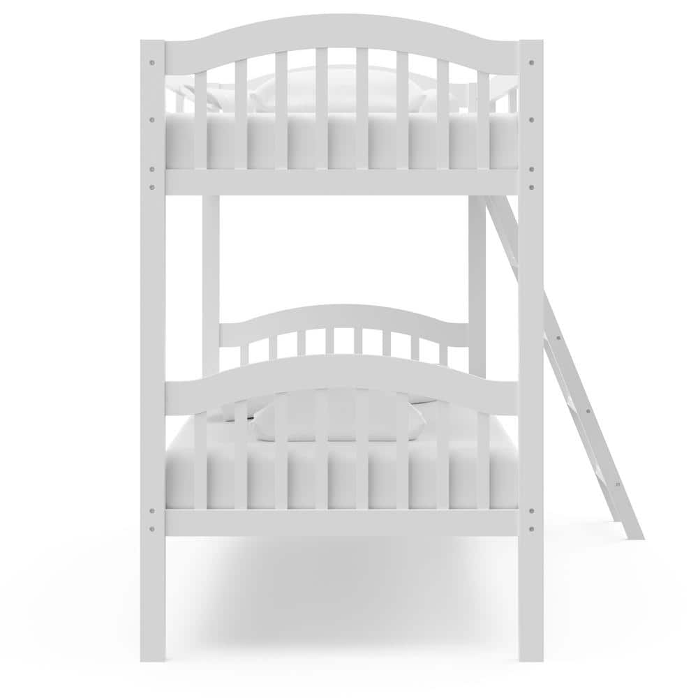 White Twin Mission Wood Bunk Bed with Headboard and Slats