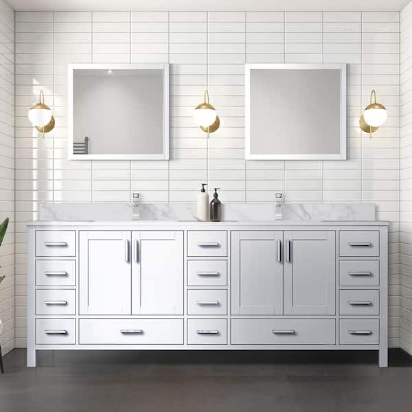 Lexora Jacques 84 in. W x 22 in. D White Double Bath Vanity and Carrara Marble Top