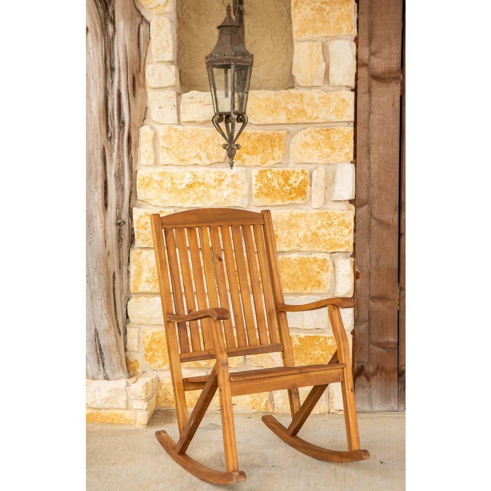 Sequoia Brown Acacia Wood Outdoor Rocking Chair with Arms