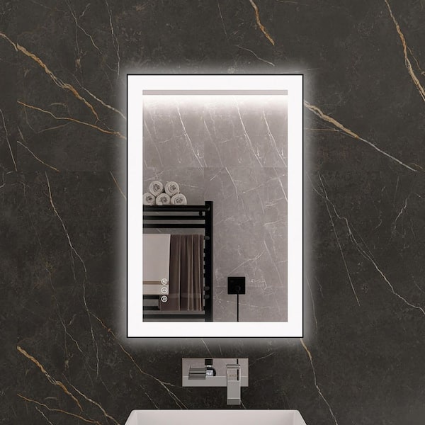 KariMo 24 in. W x 36 in. H Rectangular Black Framed Wall Bathroom Vanity Mirror with Backlit Front Light, Dimmable