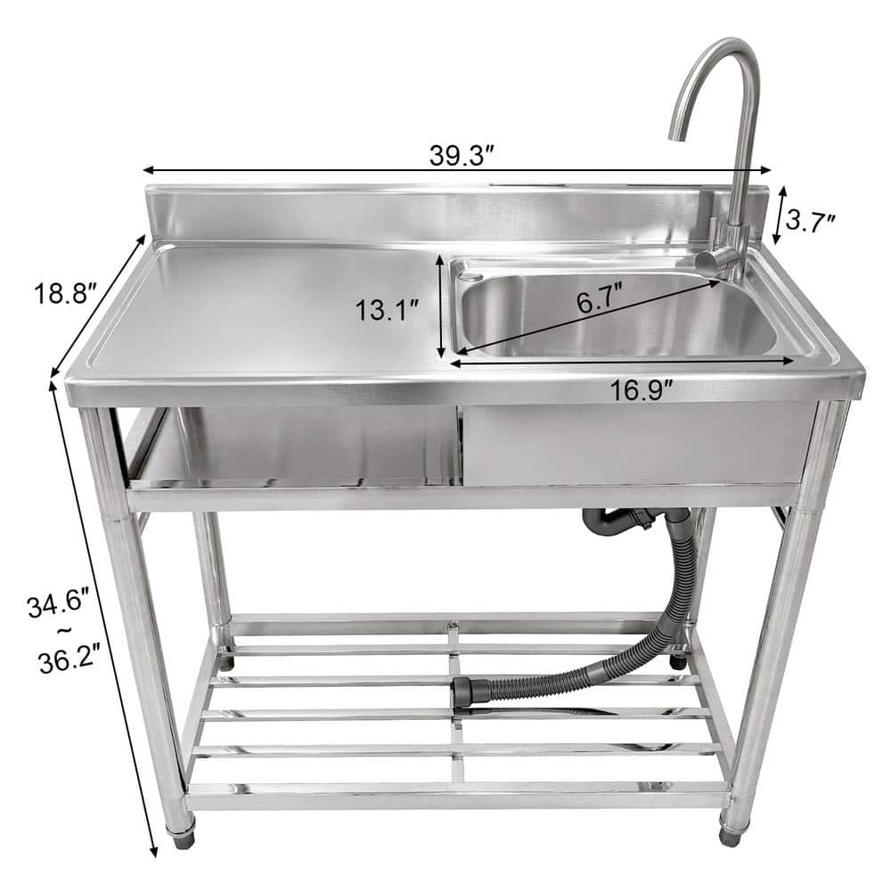 39.3" Brushed Stainless Steel Freestanding Outdoor Kitchen Sink