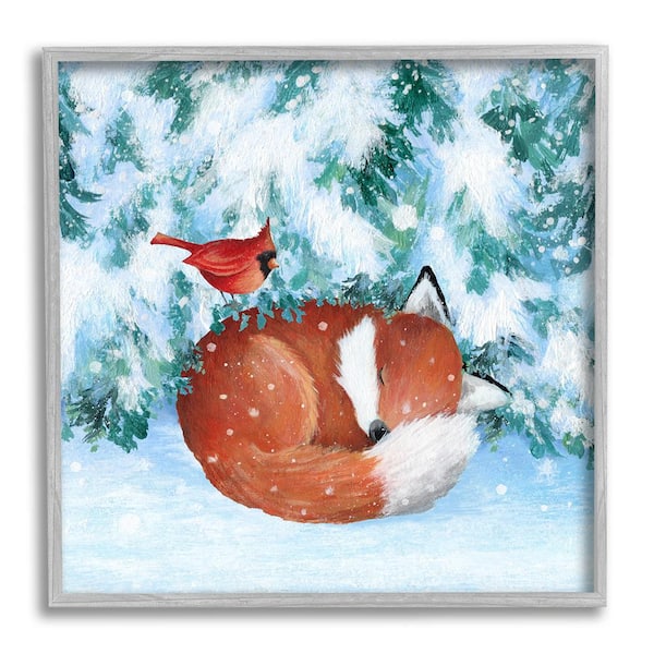 Stupell Industries Sleeping Fox in Snow by Emma Leach 1-Piece Framed Graphic Print Animal Poster Art Print 12 in. x 12 in.