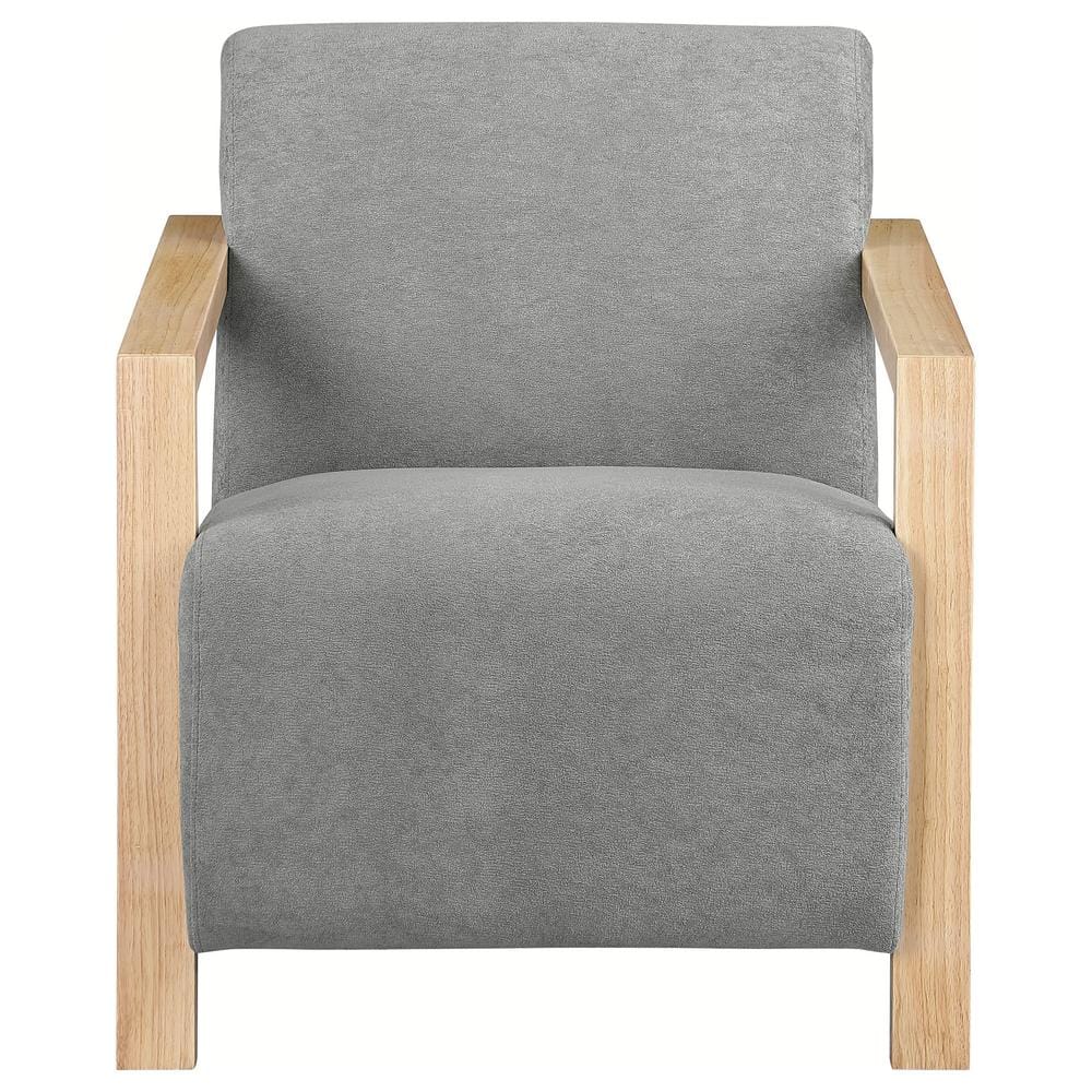 Diego Dark Gray Upholstered Accent Chair with Natural Wood Arms