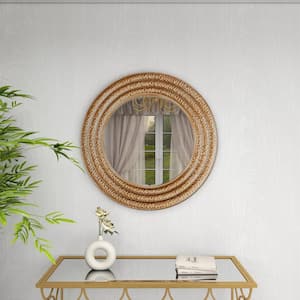 39 in. x 39 in. Textured Round Framed Gold Wall Mirror with Grooves