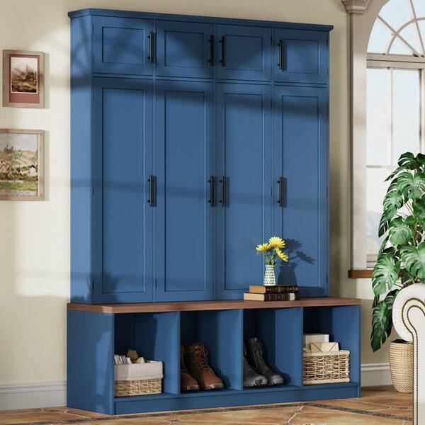 Harper & Bright Designs Blue Hallway Hall Tree with 4 Hidden