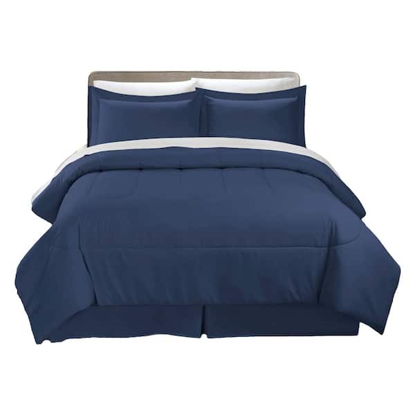 swift home Swift Home All-Season 8-Piece Indigo Solid Color Microfiber Queen Bed in a Bag
