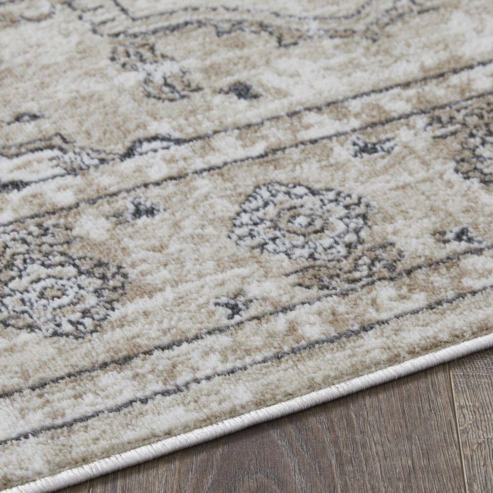 Off-White Floral Medium Pile Synthetic Area Rug 4' x 6'