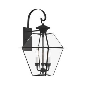 Ainsworth 22.5 in. 3-Light Black Outdoor Hardwired Wall Lantern Sconce with No Bulbs Included