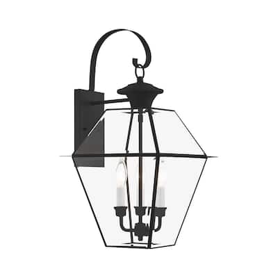 Livex Lighting 2384-04 Westover 3 Light Outdoor Black Finish Solid Brass Wall Lantern with Clear Beveled Glass Livex Lighting 2384-04 Westover 3 Light Outdoor Black Finish Solid Brass Wall Lantern with Clear Beveled Glass