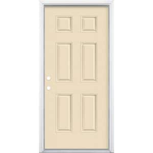 36 in. x 80 in. 6-Panel Golden Haystack Right-Hand Inswing Painted Smooth Fiberglass Prehung Front Door with Brickmold
