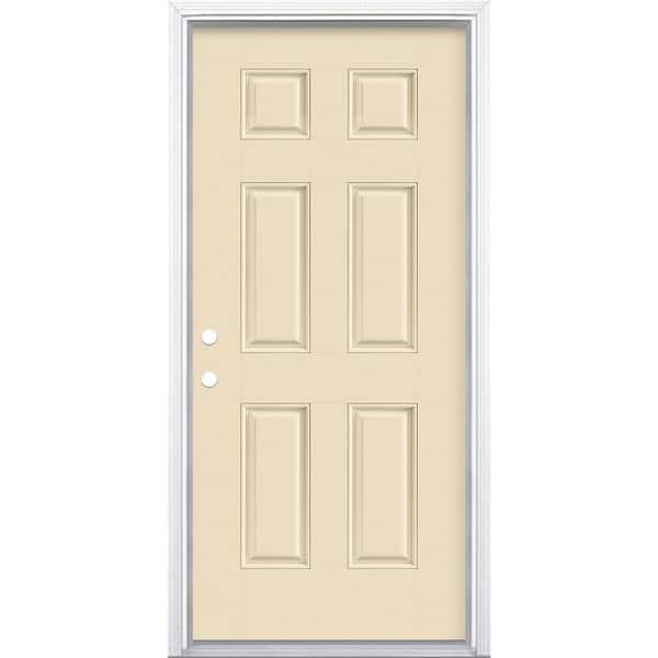 Masonite 36 in. x 80 in. 6-Panel Golden Haystack Right-Hand Inswing Painted Smooth Fiberglass Prehung Front Door with Brickmold