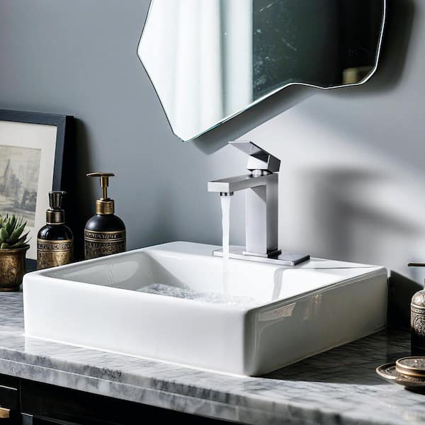 Single Handle Single Hole Bathroom Faucet with Deckplate and Pop Up Drain Included in Brushed Nickel